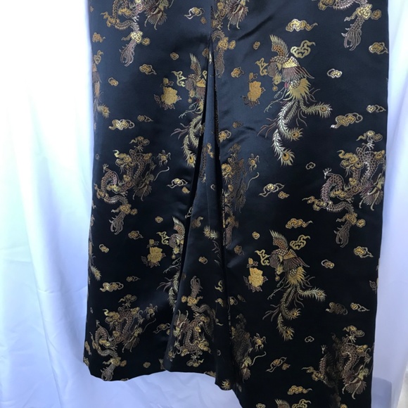 Golden Dragon on Black Satin long skirt EUC small - Picture 4 of 8